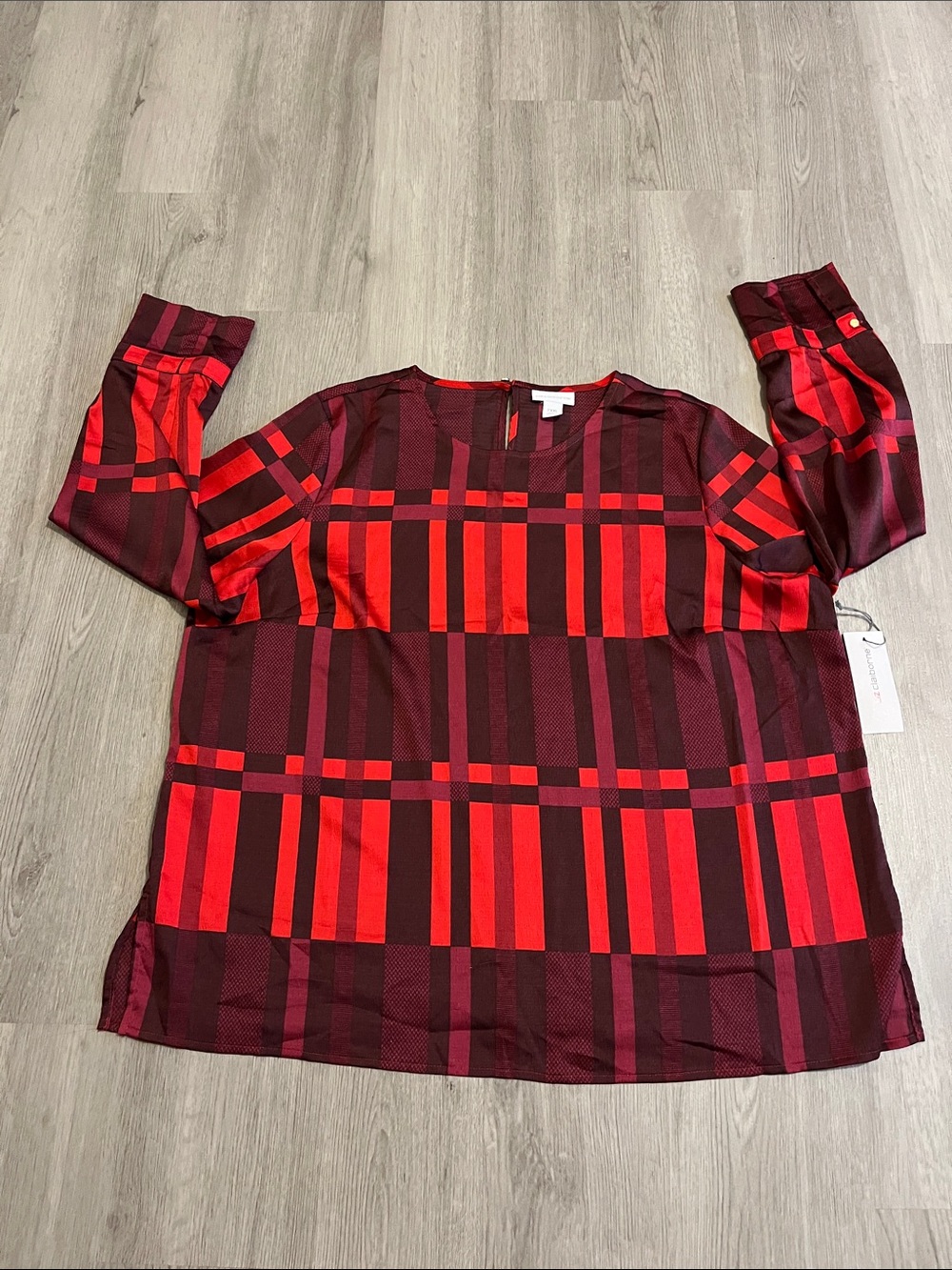 Red & Burgundy Plaid Long Sleeve Blouse